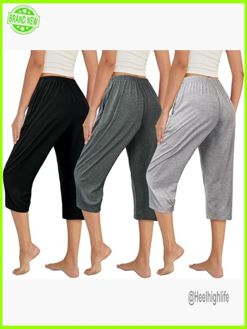 Ultra-Soft Capri Pajama Pants Elastic Waistband Sleepwear Bottoms 3 Pack